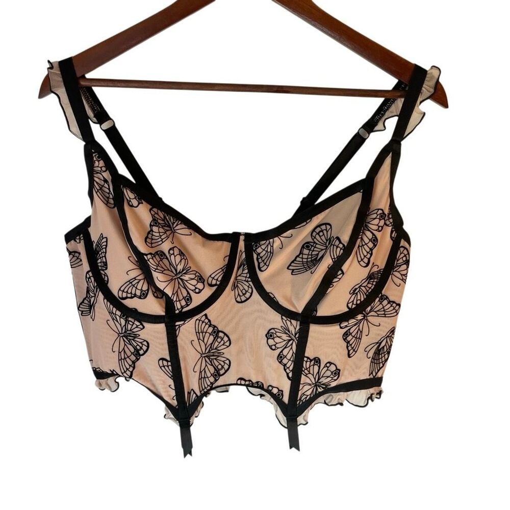 Torrid Flocked Mesh Bustier, 2. Nude with butterflies